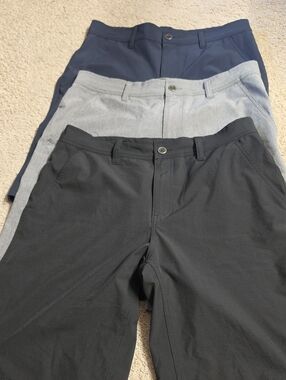 3 COOLKEEP Men's Stretch Performance Shorts - Black, Light Gray & Navy Sz 30